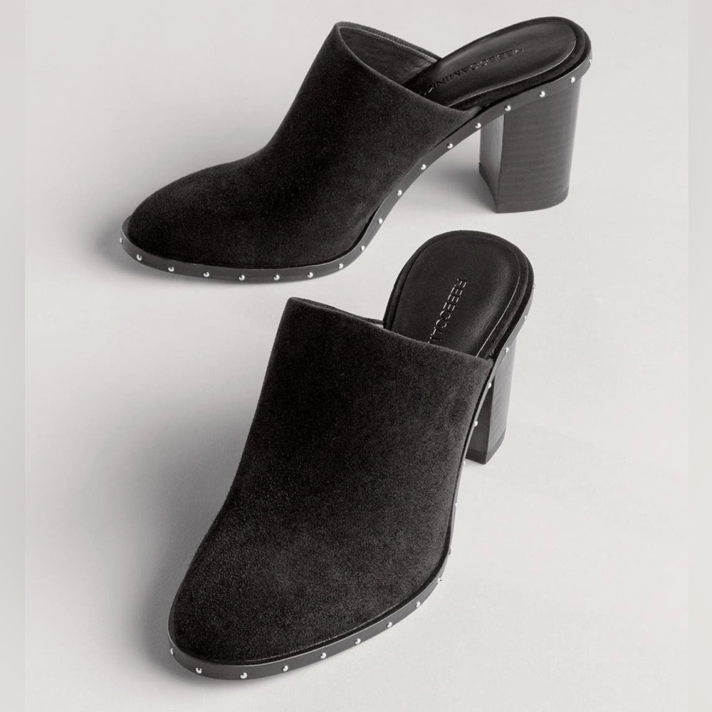 Rebecca Minkoff Black Suede Mules with Chunky Heel